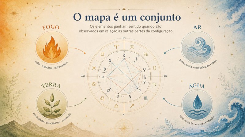 Os quatro elementos integrados no conjunto do Mapa Natal